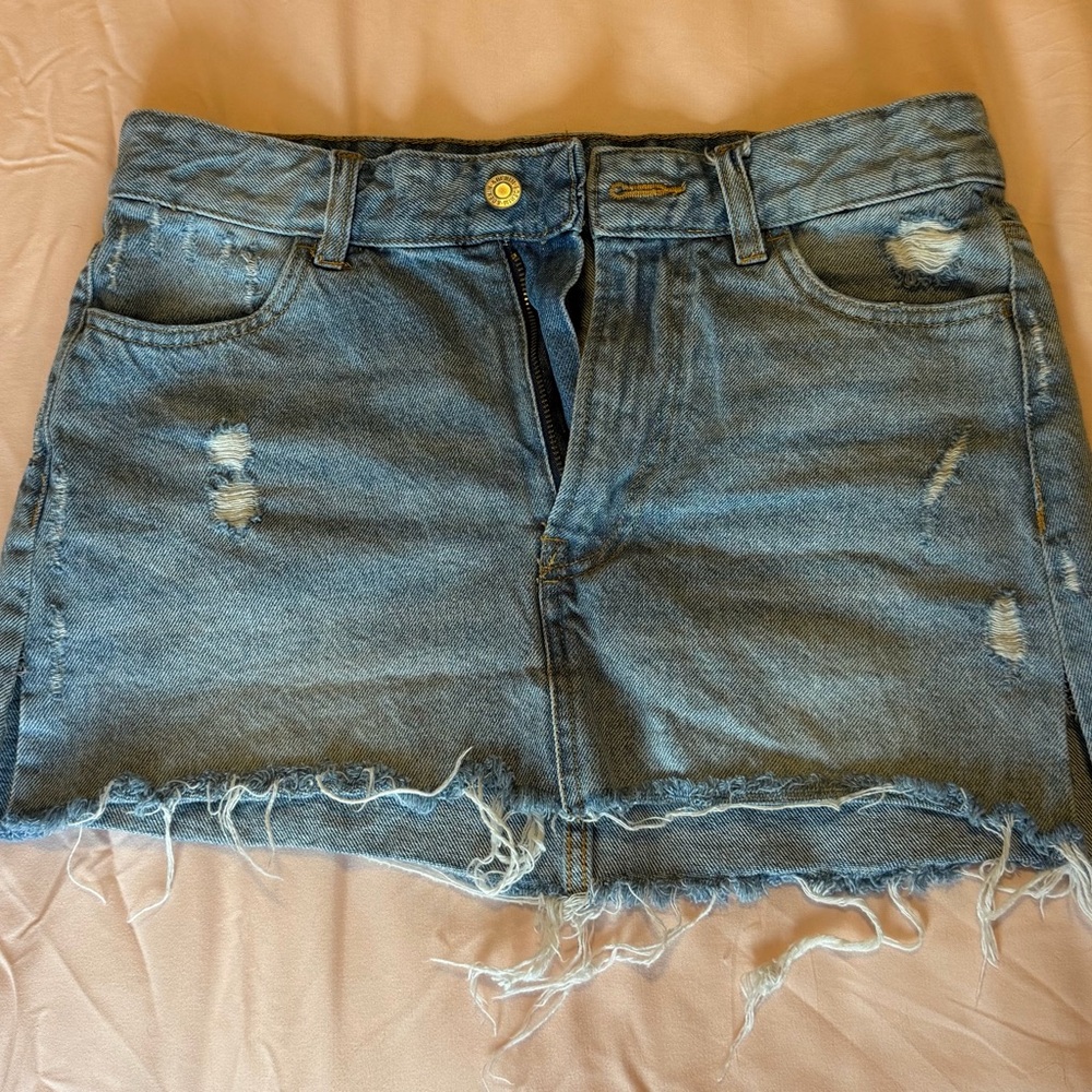 H&M Light Blue Distressed Denim Mini Skirt